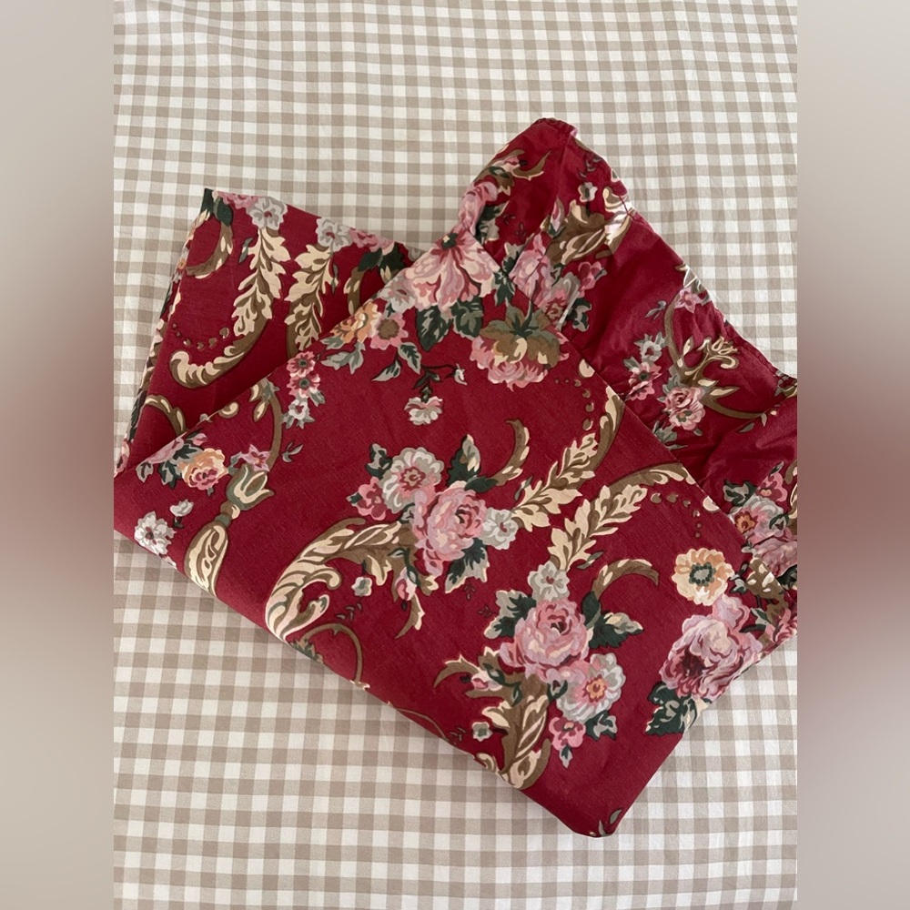 Vtg Ralph Lauren Full Flat Sheet 'Danielle' Floral Cotton with Ruffled Edge